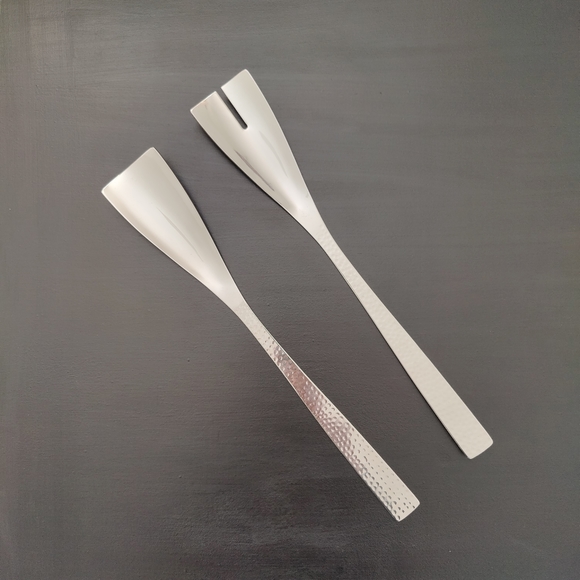 Hammered Polished Stainless Steel Salad Serving Tongs - Picture 2 of 6